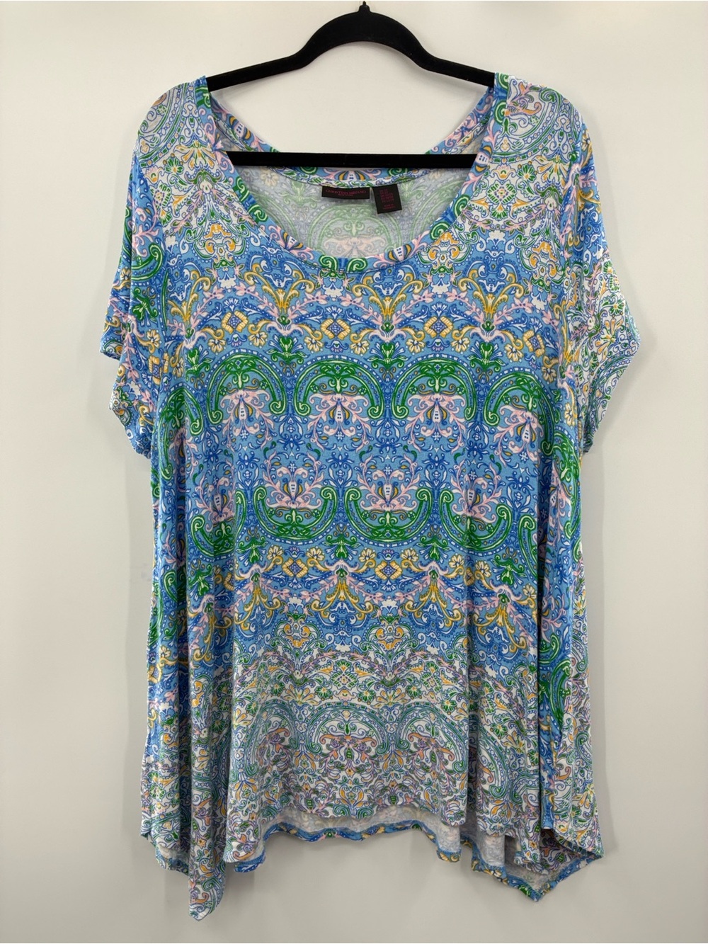 Christian Siriano Blue Paisley Scoop-Neck Tunic with Green Accents size: 2X